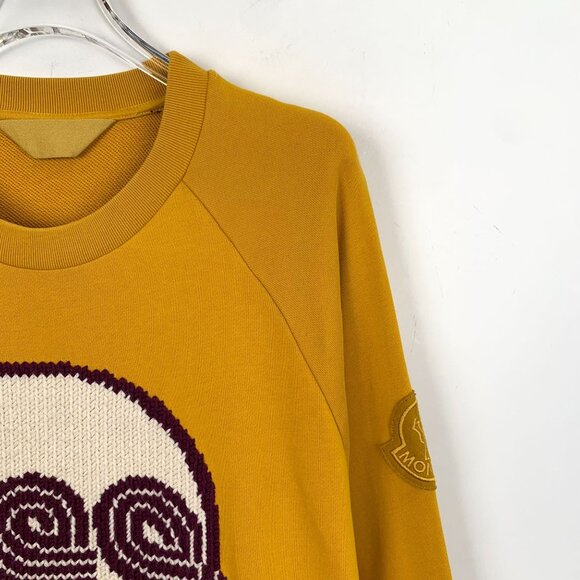 Moncler Mustard Yellow Crewneck Sweatshirt With Skull Graphic & Logo Patch - Picture 3 of 8
